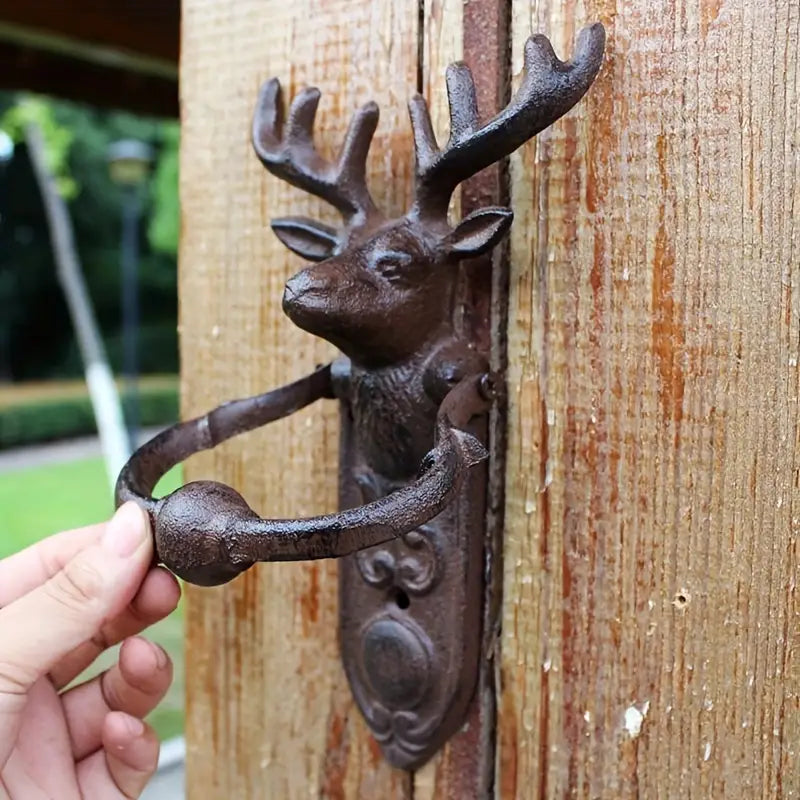 Rustic Deer Head Door Knocker – Cast Iron Cabin Lodge Front Door Accent