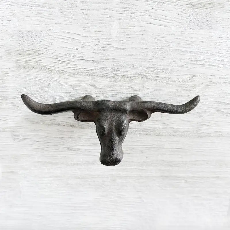 Rustic Cast Iron Longhorn Drawer Pull – Western-Style Cabinet Knob