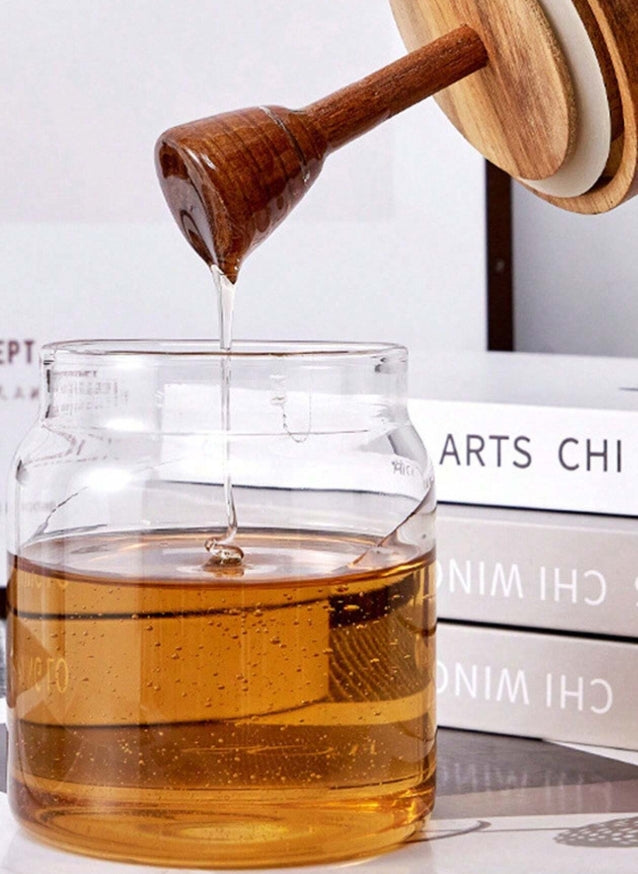 Glass Honey Jar with Wooden Dipper – Minimalist Farmhouse Style