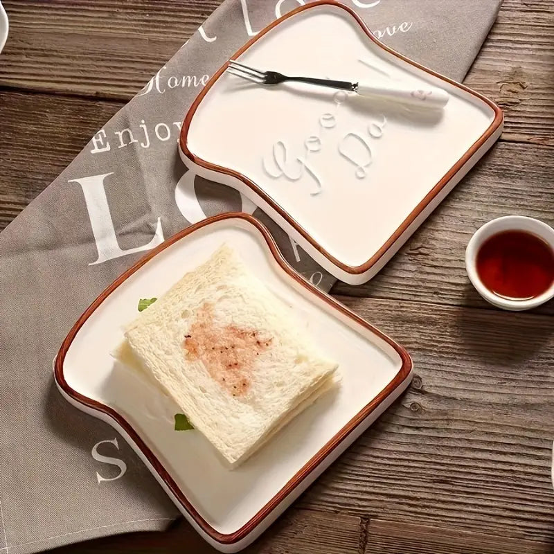 Toast-Shaped Ceramic Plate Set – Whimsical Breakfast & Dessert Dish