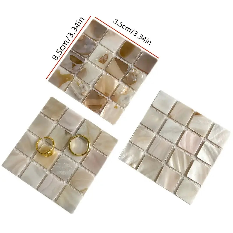 Mother-of-Pearl Mosaic Coaster Set – 3.3" Iridescent Shell Drink Coasters or Jewelry Display Tiles
