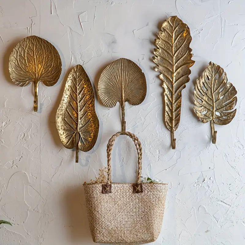 Gold Leaf Wall Hooks – Botanical Metal Hooks for Boho Luxe Home Decor