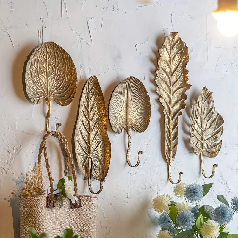 Gold Leaf Wall Hooks – Botanical Metal Hooks for Boho Luxe Home Decor