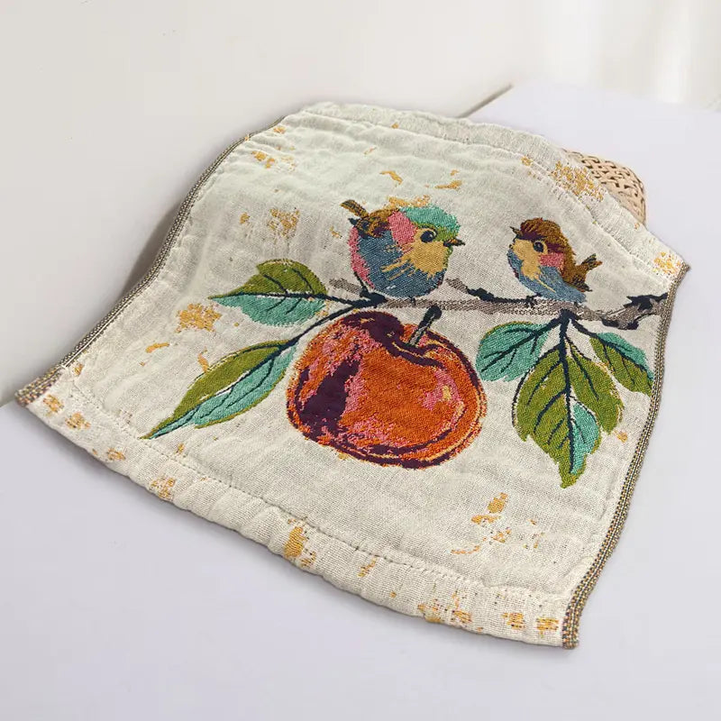 1pc Vintage Floral Bird Hand Towel – 14x14" Soft Absorbent Rustic Gauze Towel for Kitchen, Bathroom, Yoga, Car & Outdoor
