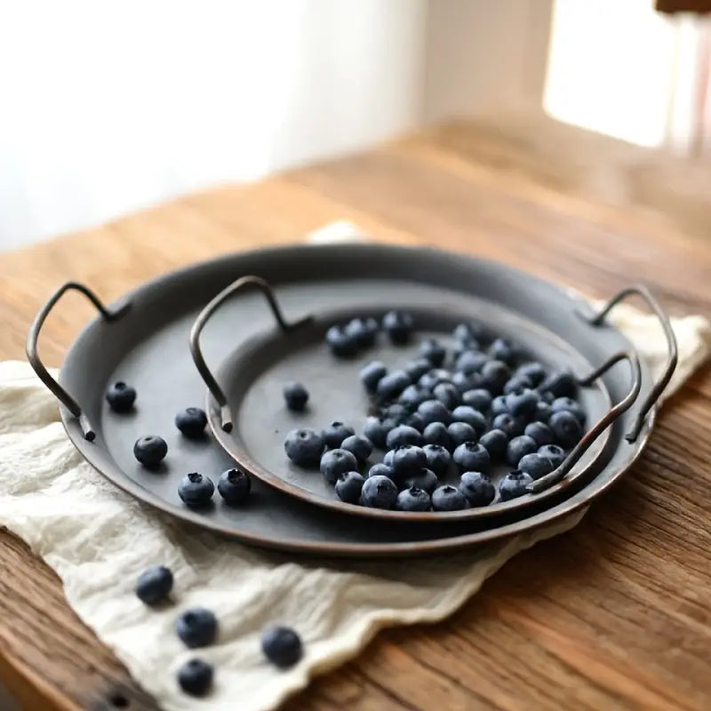 Rustic Farmhouse Round Metal Tray Set with Handles – Decorative Serving Trays (2 Sizes)