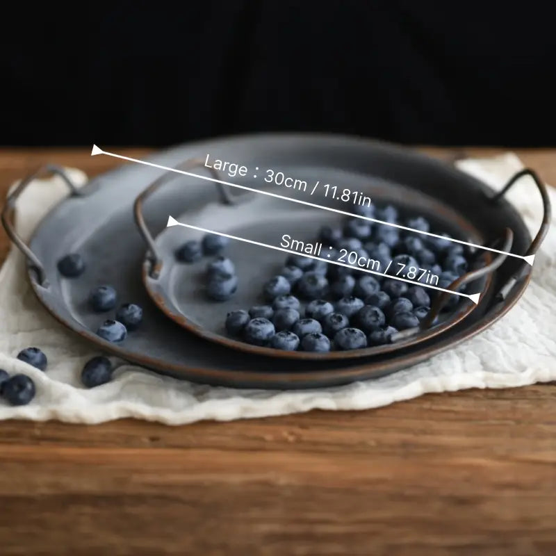 Rustic Farmhouse Round Metal Tray Set with Handles – Decorative Serving Trays (2 Sizes)
