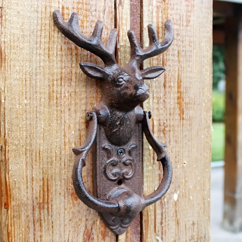 Rustic Deer Head Door Knocker – Cast Iron Cabin Lodge Front Door Accent