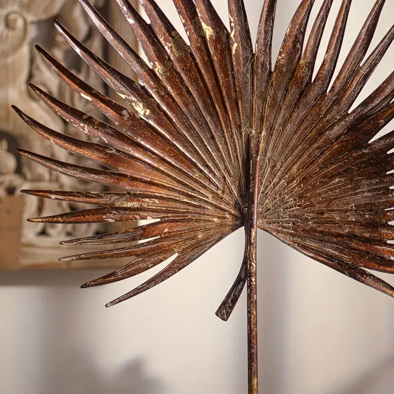 Rustic Metal Palm Leaf Ornament – Vintage Gold Leaf Decor Accent (22in)