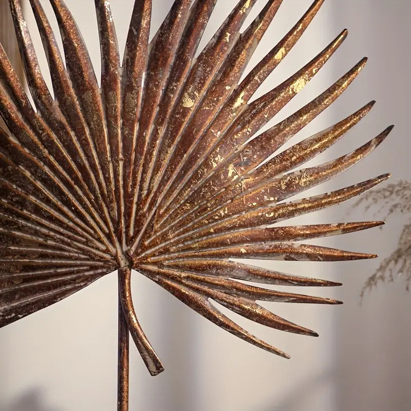 Rustic Metal Palm Leaf Ornament – Vintage Gold Leaf Decor Accent (22in)