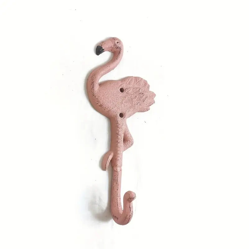 🦩 Distressed Pink Flamingo Wall Hook – Cast Iron Decorative Hanger for Keys, Towels, or Coats | Tropical Coastal Home Decor