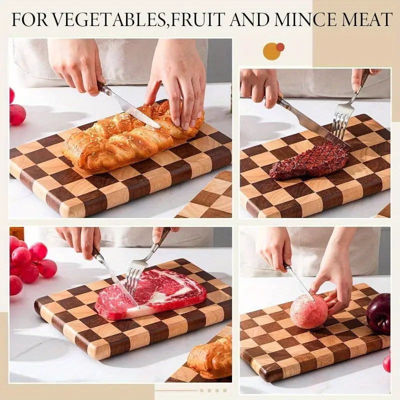 Checkered Acacia Wood Cutting Board Set of 3 – End Grain Butcher Block Cutting Boards with Non-Slip Pads (Small, Medium, Large)