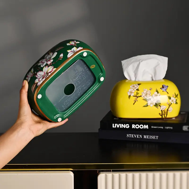 Vintage Floral Tissue Box Cover – Hand-Painted Retro Design, Durable Resin Tissue Holder for Living Room, Bedroom, Bathroom & Office