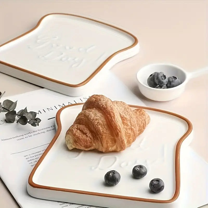 Toast-Shaped Ceramic Plate Set – Whimsical Breakfast & Dessert Dish
