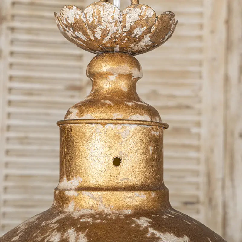 Rustic Farmhouse Pendant Light – Distressed Gold Metal Dome Shade | Vintage Industrial Hanging Lamp
