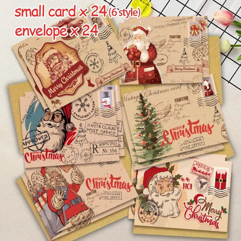 🎄 Vintage Christmas Greeting Cards with Envelopes – 24 Pack (6 Santa & Holiday Styles)
