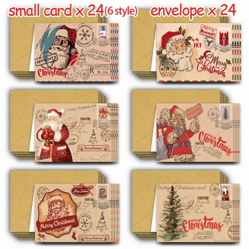 🎄 Vintage Christmas Greeting Cards with Envelopes – 24 Pack (6 Santa & Holiday Styles)
