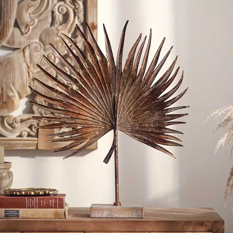 Rustic Metal Palm Leaf Ornament – Vintage Gold Leaf Decor Accent (22in)