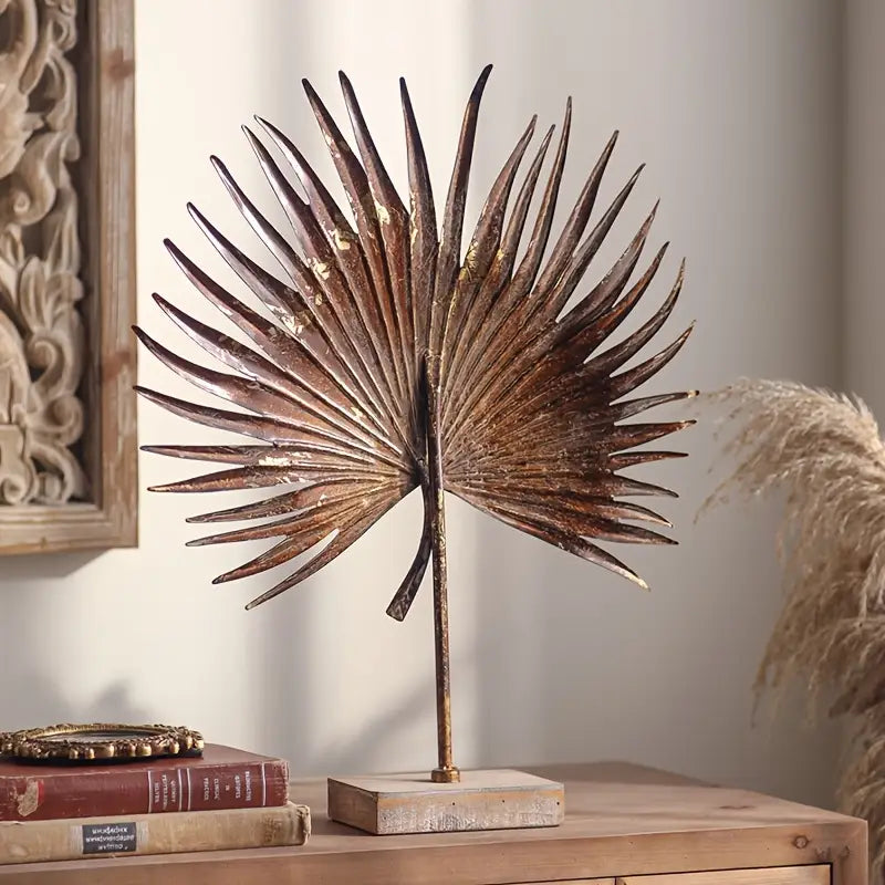 Rustic Metal Palm Leaf Ornament – Vintage Gold Leaf Decor Accent (22in)