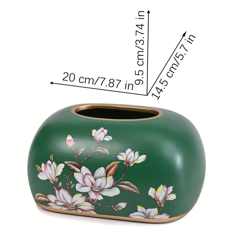 Vintage Floral Tissue Box Cover – Hand-Painted Retro Design, Durable Resin Tissue Holder for Living Room, Bedroom, Bathroom & Office