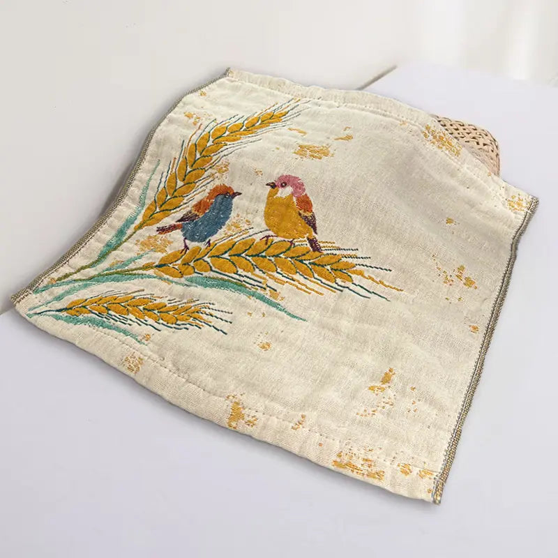1pc Vintage Floral Bird Hand Towel – 14x14" Soft Absorbent Rustic Gauze Towel for Kitchen, Bathroom, Yoga, Car & Outdoor