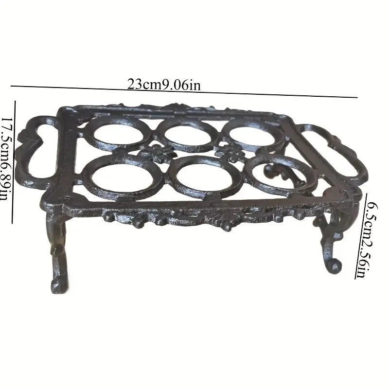 Vintage Cast Iron Egg Holder – 6 Slot Farmhouse Kitchen Countertop Egg Storage Rack, Rustic Wrought Iron Egg Tray Stand, French Country Decor