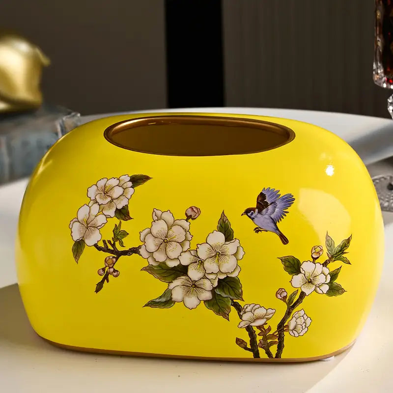 Vintage Floral Tissue Box Cover – Hand-Painted Retro Design, Durable Resin Tissue Holder for Living Room, Bedroom, Bathroom & Office