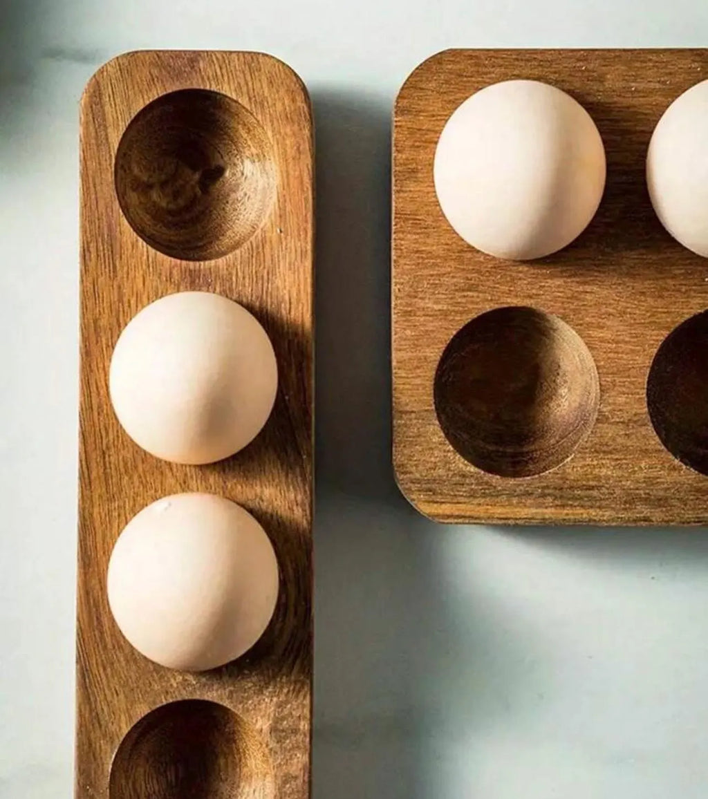 Acacia Wood Egg Tray – 6-Hole Farmhouse Style Egg Holder