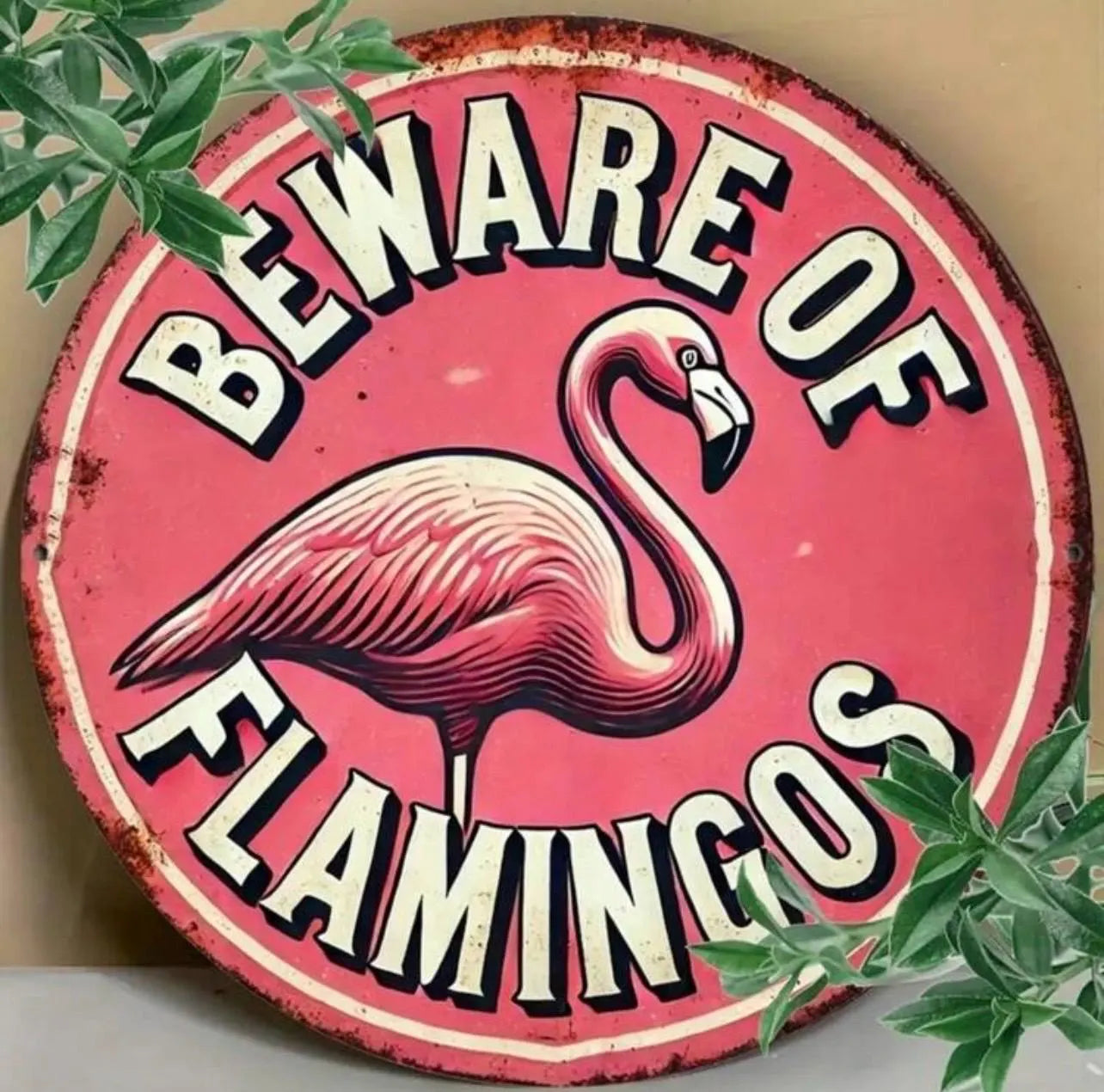 Beware of Flamingo Metal Sign - Alligator Rose Co