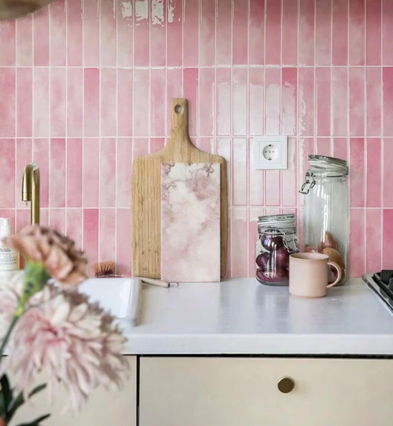 Light Pink Glossy Peel & Stick Tile Set - Alligator Rose Co