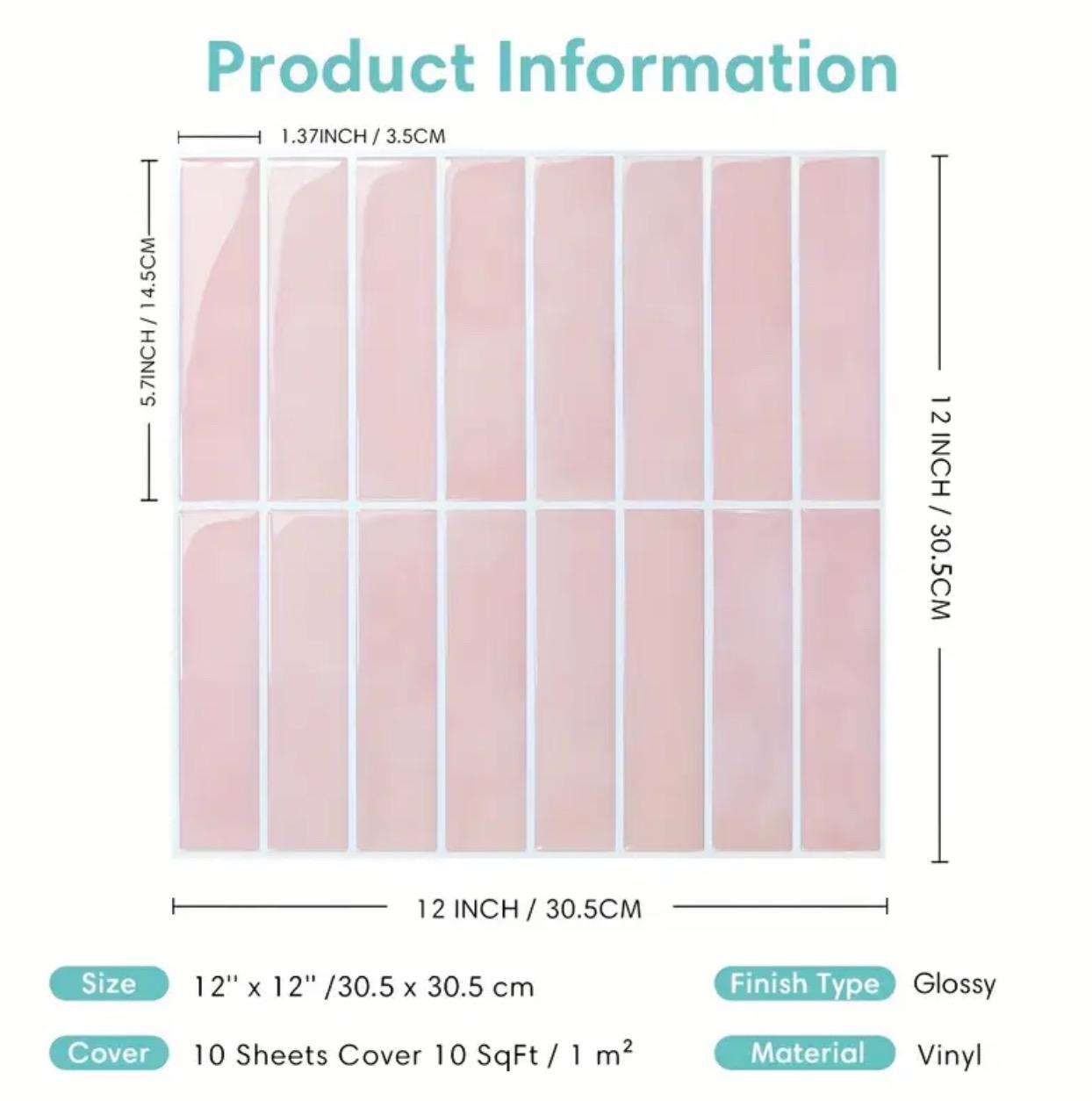 Light Pink Glossy Peel & Stick Tile Set - Alligator Rose Co