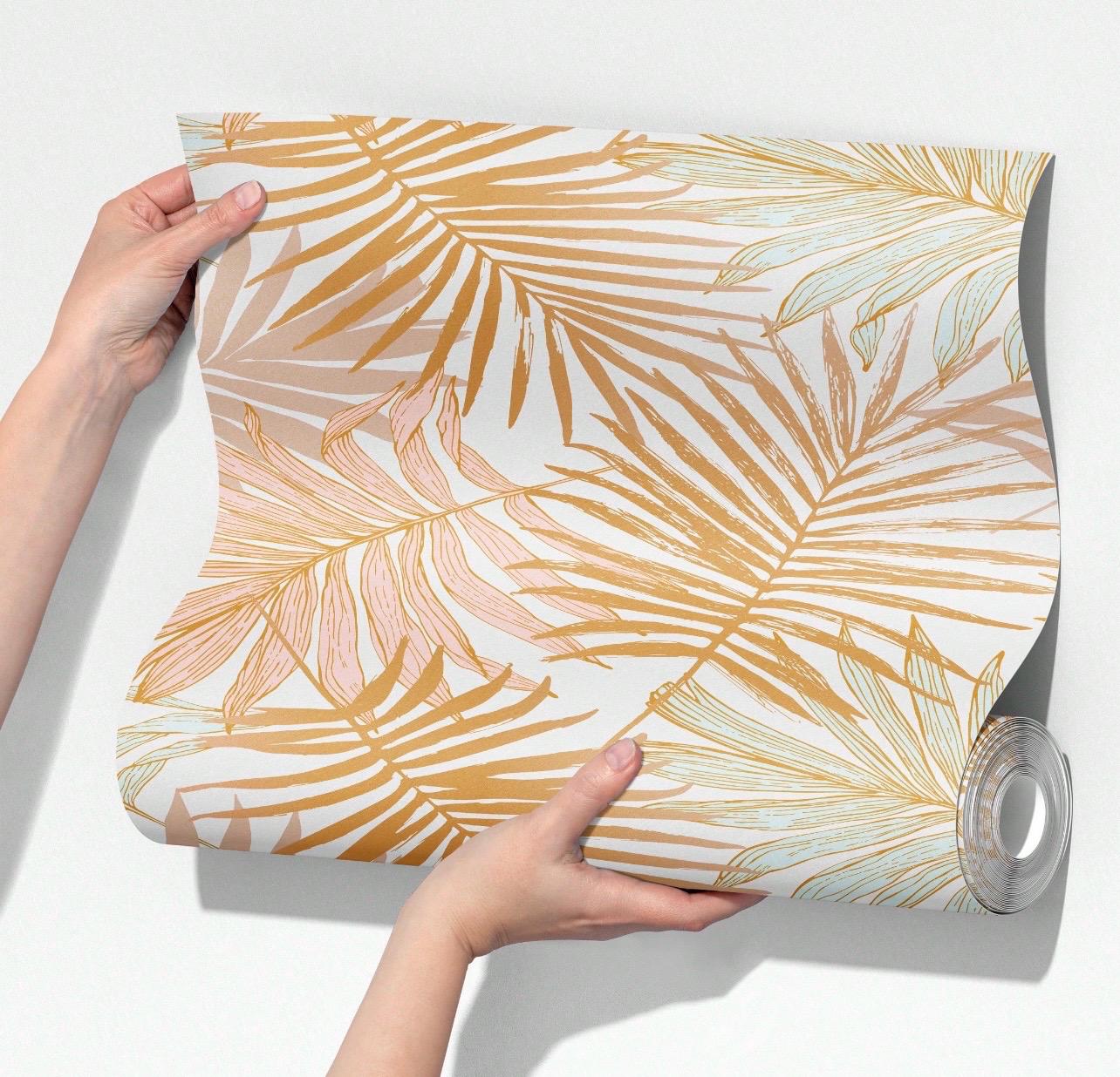 Boho Pink Palm Leaf Wallpaper - Alligator Rose Co