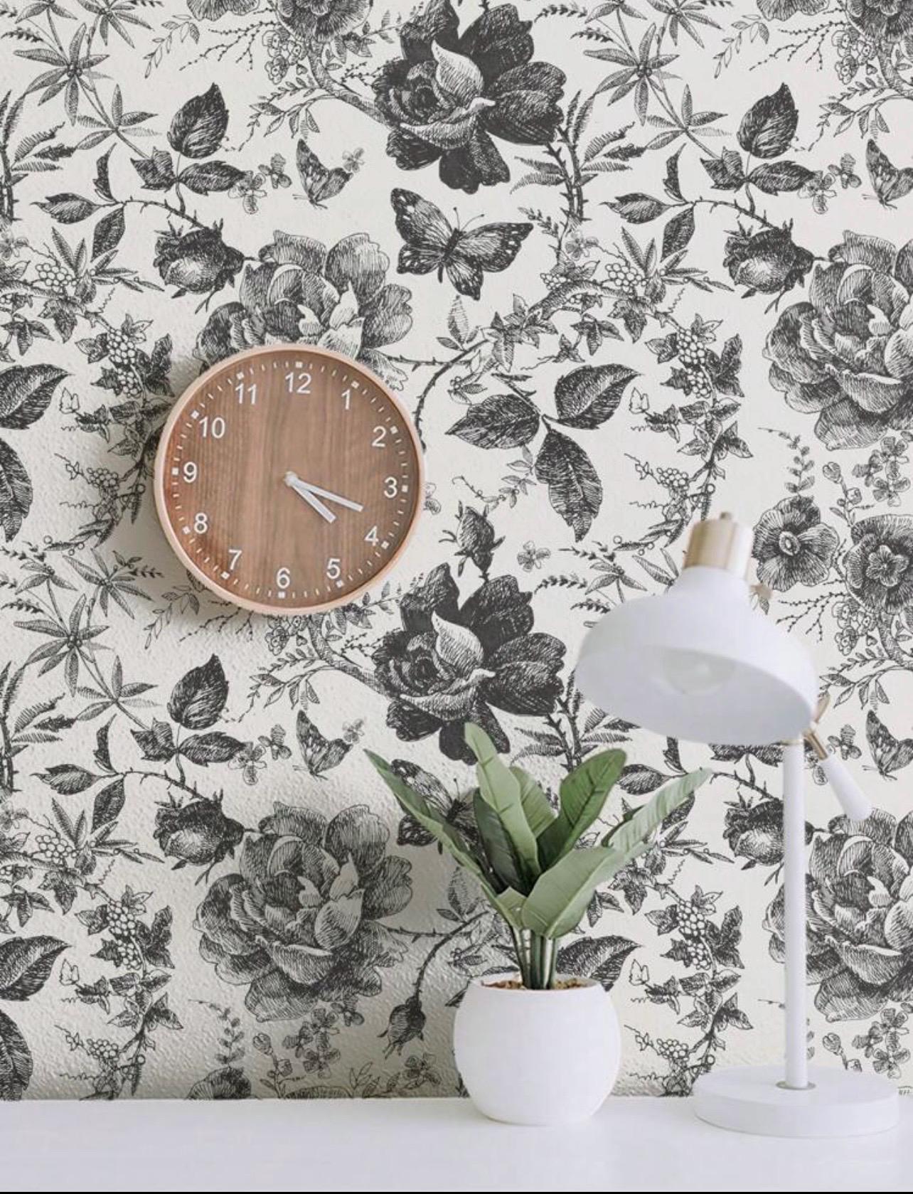 Black Floral Botanical Peel and Stick Wallpaper - Alligator Rose Co