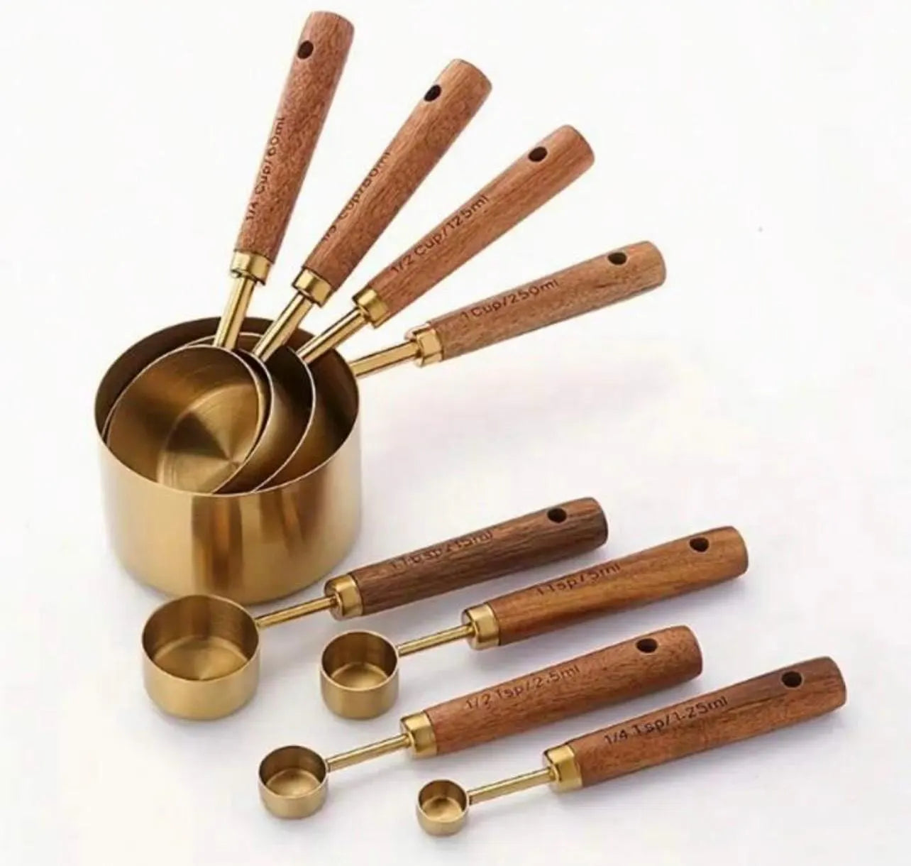 8 Piece Luxury Measuring Cups & Spoons Set – Gold Stainless Steel - Alligator Rose Co