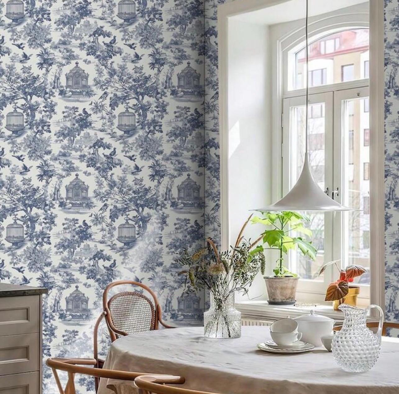Blue Toile Peel and Stick Wallpaper - Alligator Rose Co