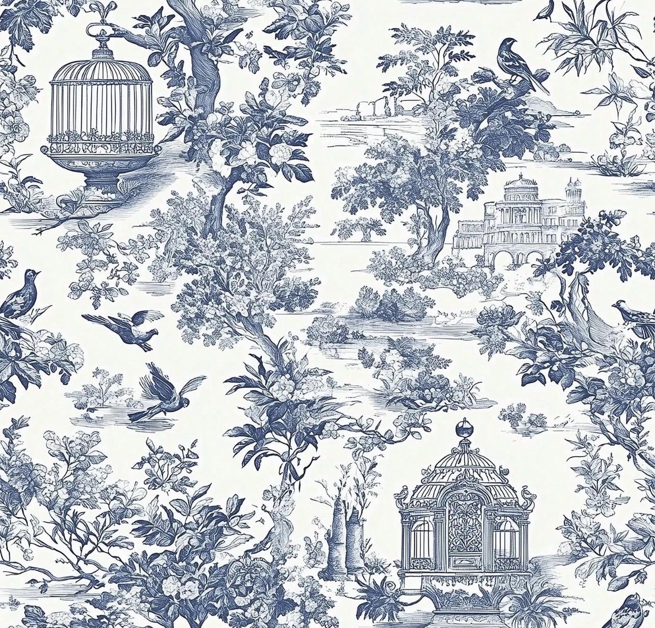 Blue Toile Peel and Stick Wallpaper - Alligator Rose Co
