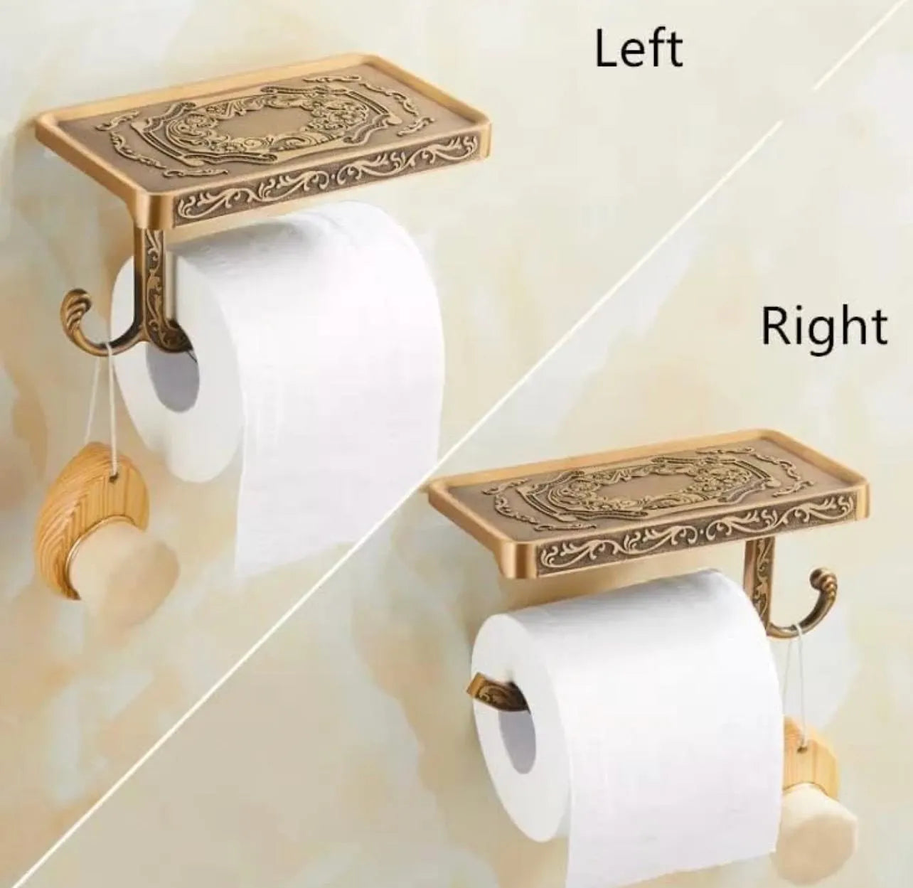 Toilet Paper Holder with Shelf & Hook – Vintage Brass - Alligator Rose Co
