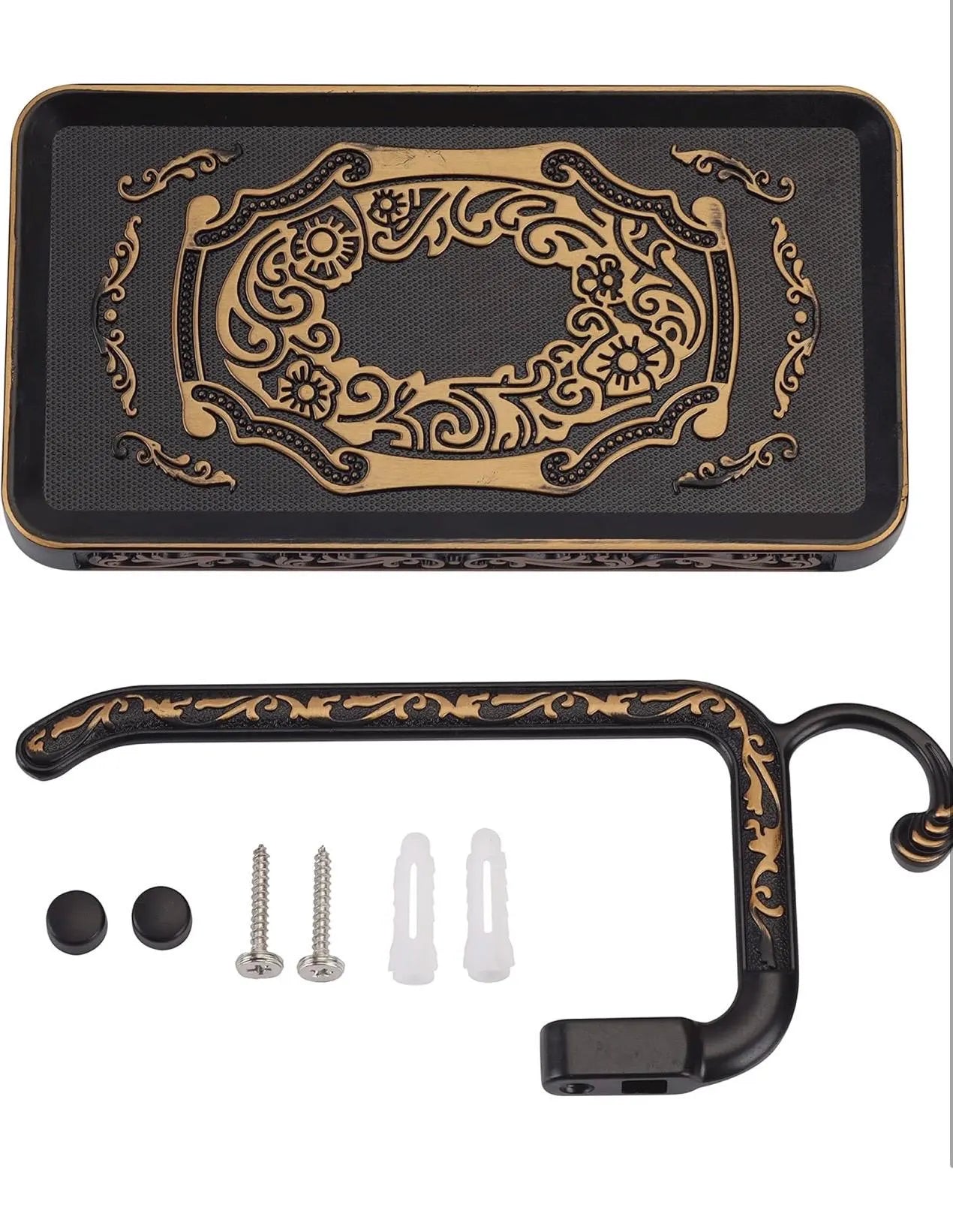 Black Toilet Paper Holder with Shelf – Vintage Wall Mount - Alligator Rose Co