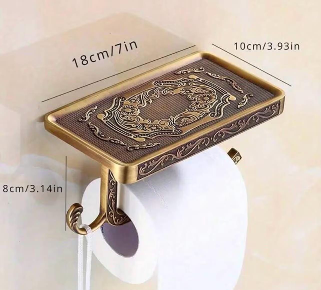 Vintage Style Gold Toilet Paper Holder with Shelf - Alligator Rose Co