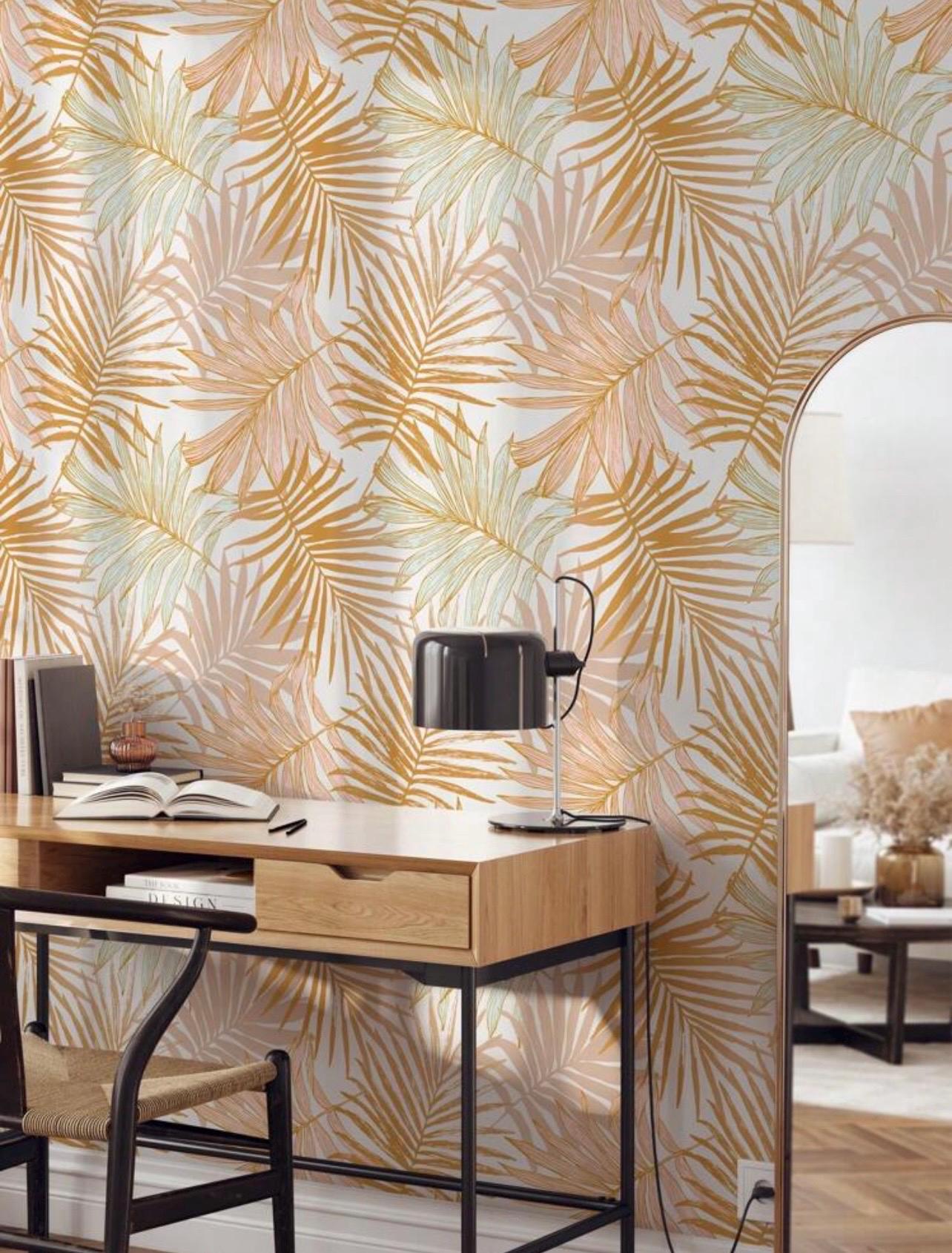 Boho Pink Palm Leaf Wallpaper - Alligator Rose Co