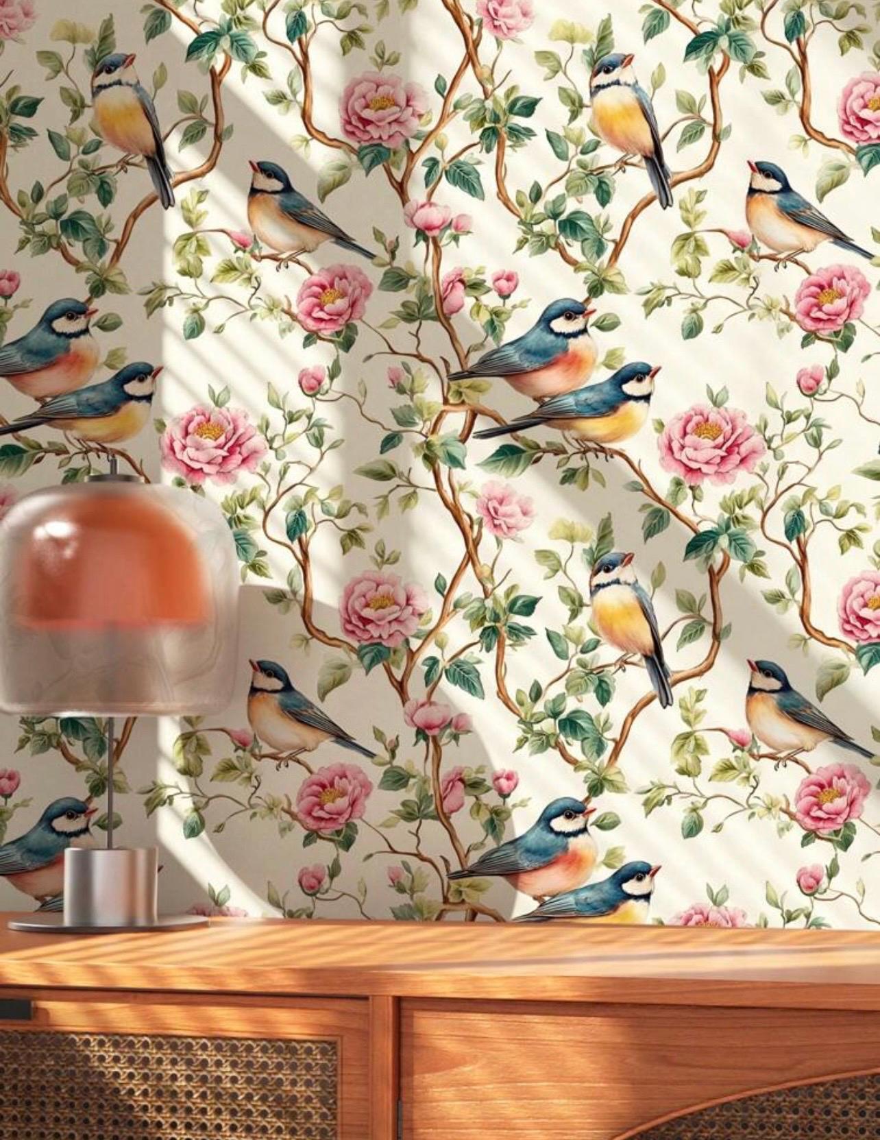 Vintage Bird & Floral Wallpaper - Alligator Rose Co