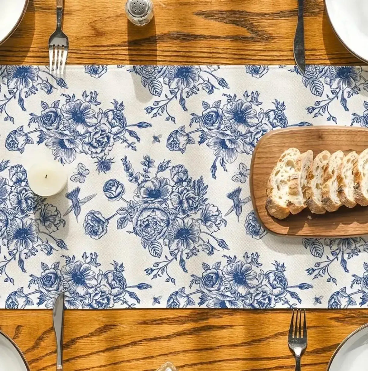 Blue Floral Chinoiserie Table Runner - Alligator Rose Co