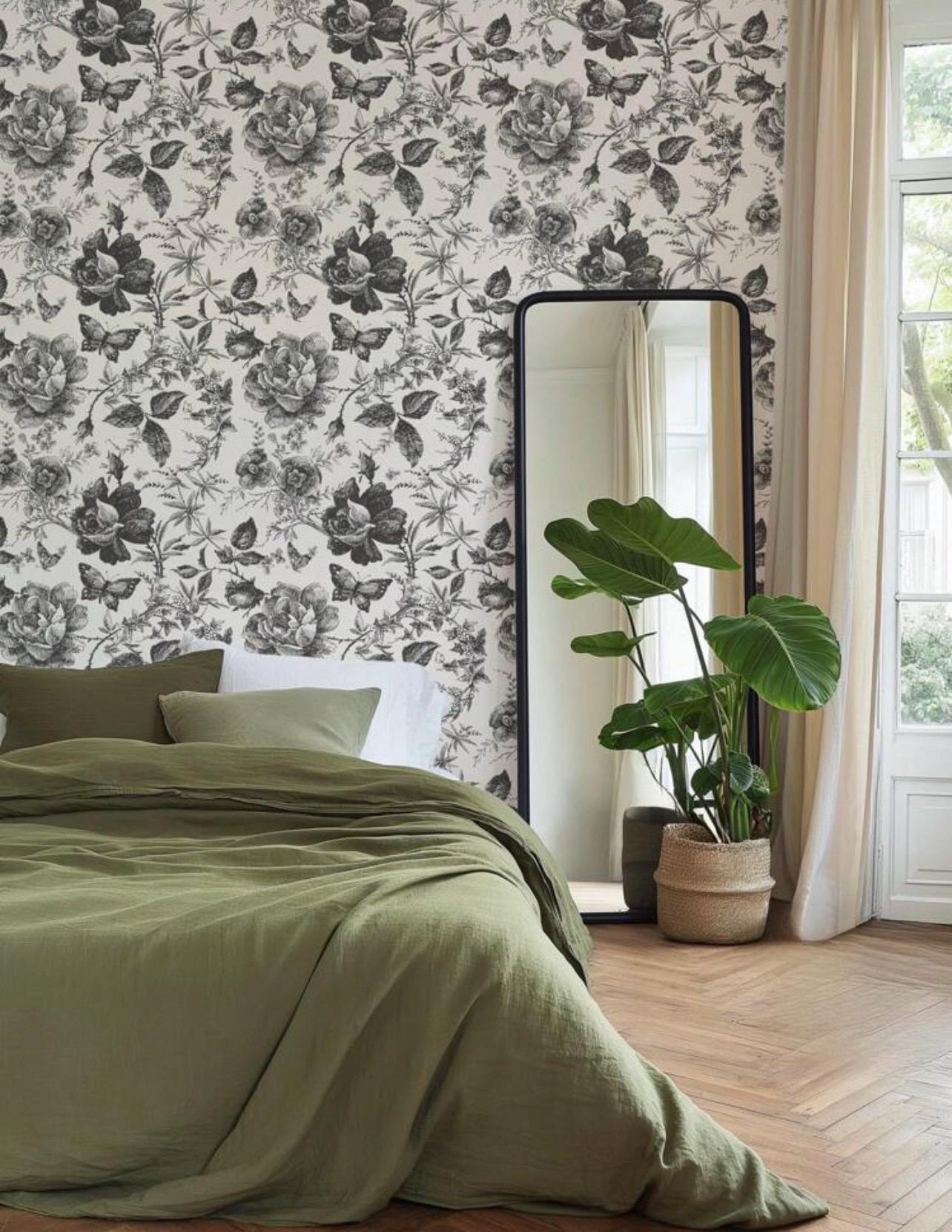 Black Floral Botanical Peel and Stick Wallpaper - Alligator Rose Co