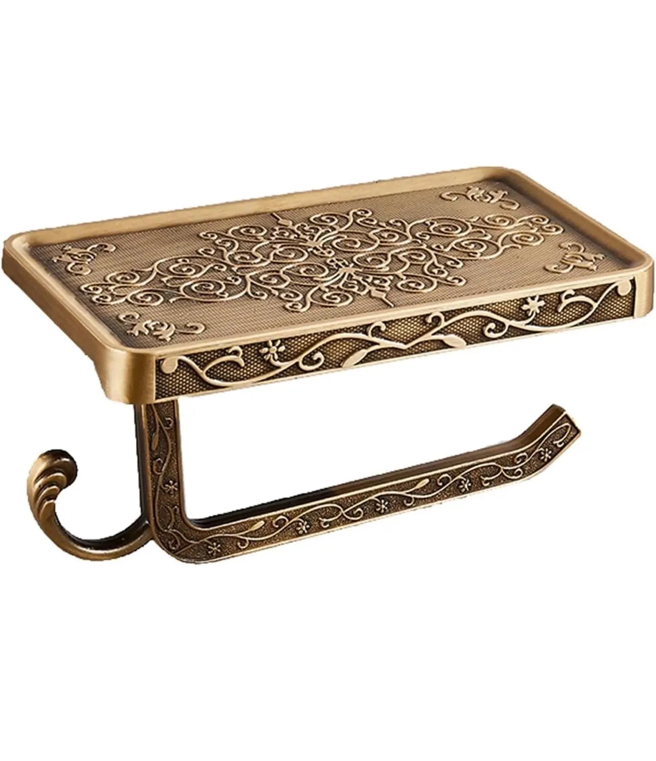 Toilet Paper Holder with Shelf & Hook – Vintage Brass - Alligator Rose Co