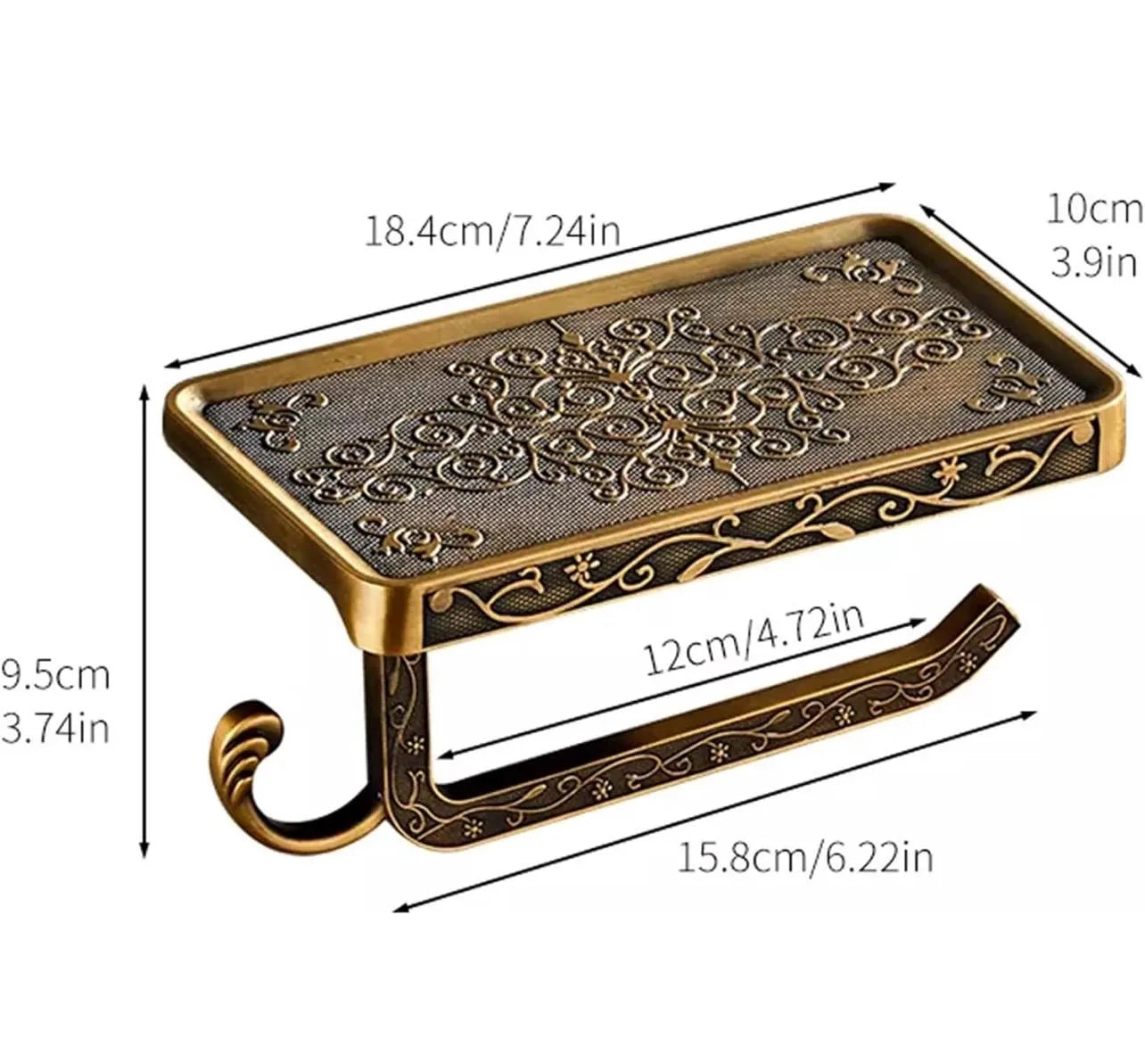 Toilet Paper Holder with Shelf & Hook – Vintage Brass - Alligator Rose Co