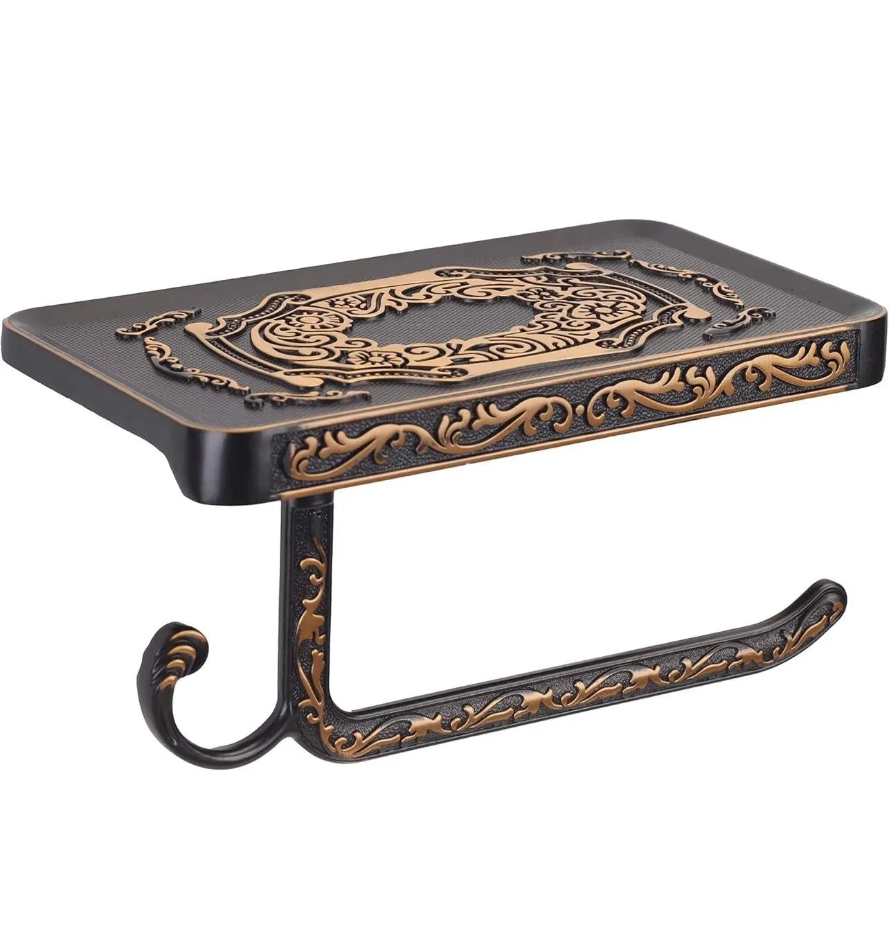 Black Toilet Paper Holder with Shelf – Vintage Wall Mount - Alligator Rose Co