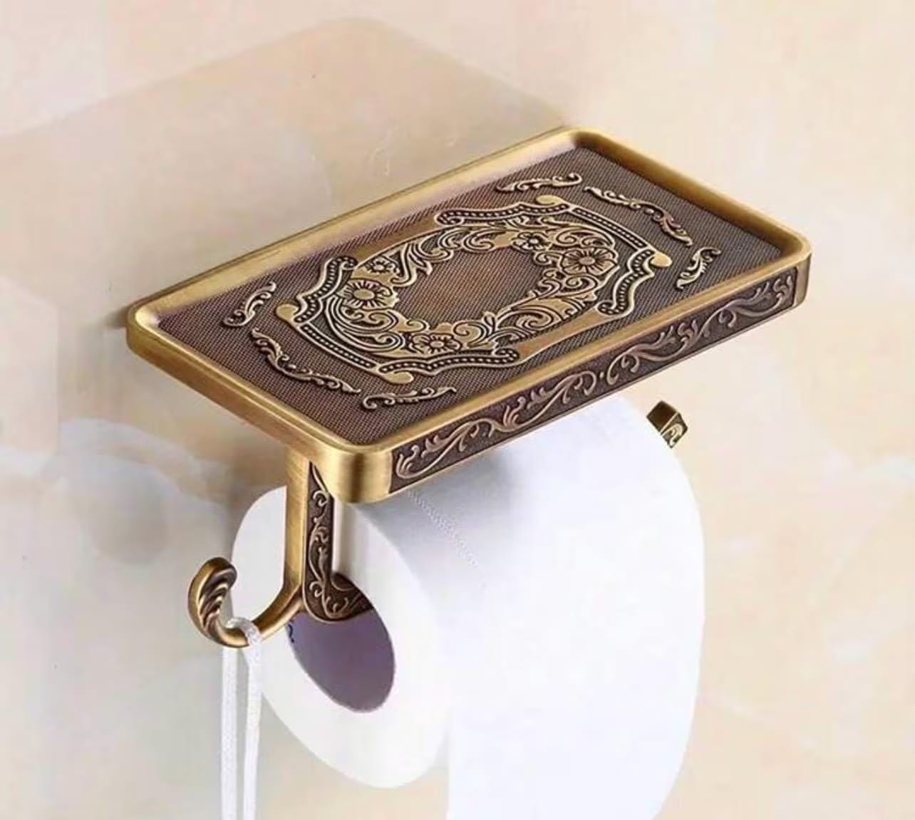 Vintage Style Gold Toilet Paper Holder with Shelf - Alligator Rose Co