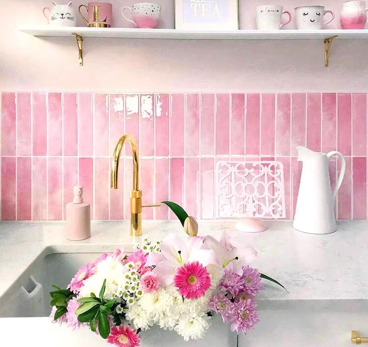 Light Pink Glossy Peel & Stick Tile Set - Alligator Rose Co