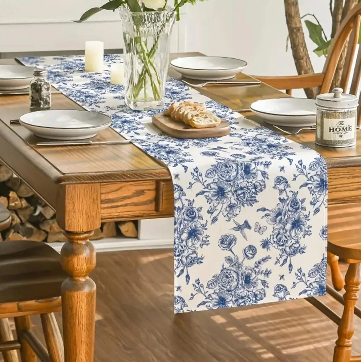 Blue Floral Chinoiserie Table Runner - Alligator Rose Co