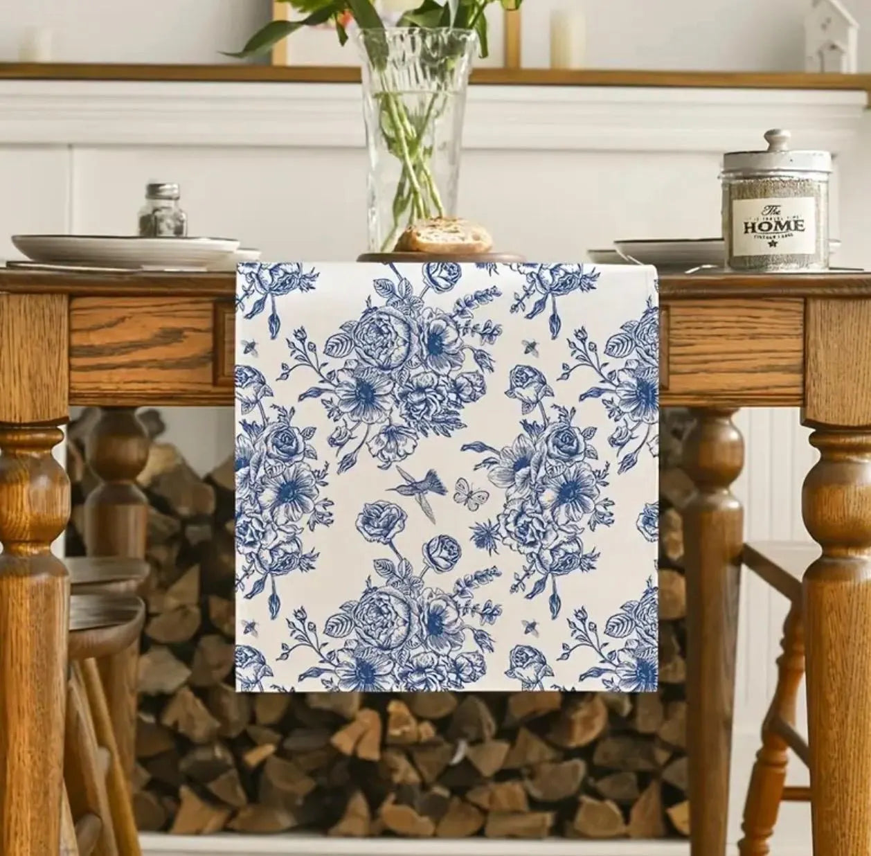 Blue Floral Chinoiserie Table Runner - Alligator Rose Co