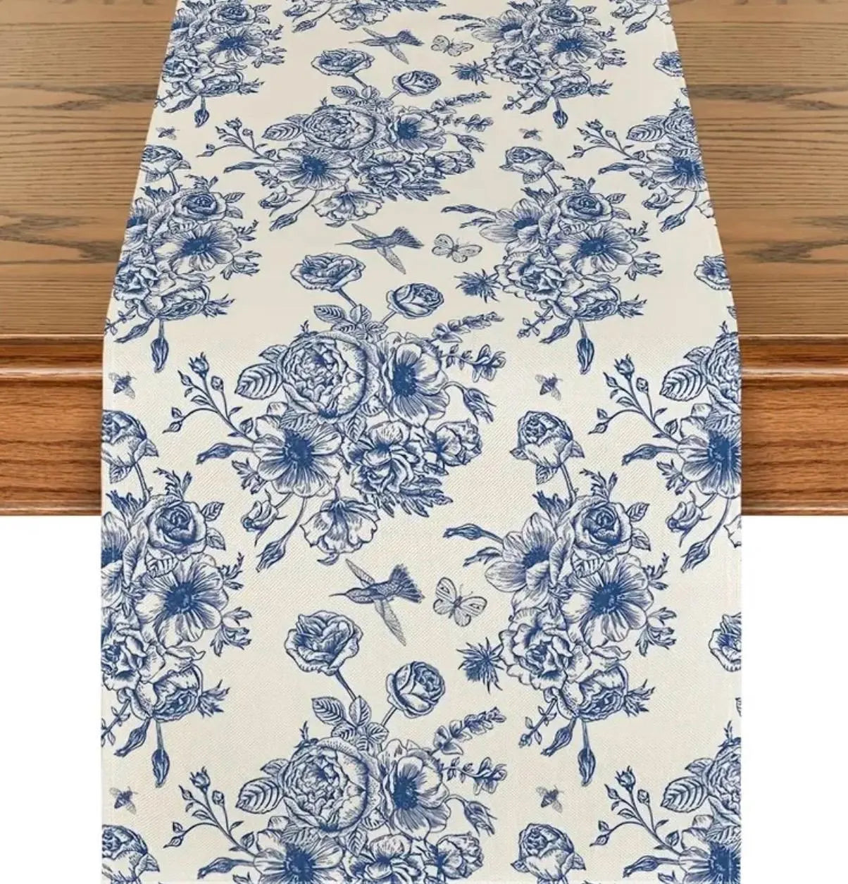 Blue Floral Chinoiserie Table Runner - Alligator Rose Co